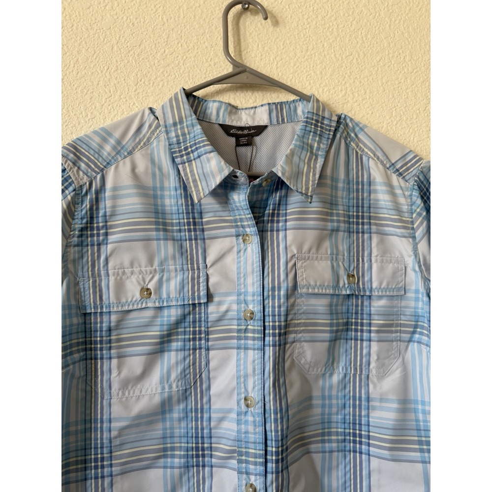 Eddie Bauerโ Women's Shirt XL Plaid Short Sleeve UPF 50 Hiking Outdoor Camping - Picture 4 of 14